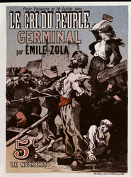 Cartaz publicitário da publicação de &39;Germinal&39; de Emile Zola (1840-1902) em &39;The People&39;s Cry&39;